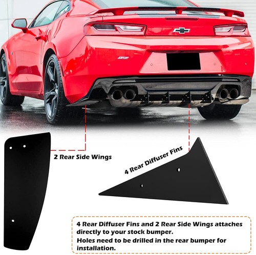 Rear Diffuser Fins Set For Chevrolet Camaro SS ZL1 2016-2018 6 PCS Kit V8 - Picture 4 of 8