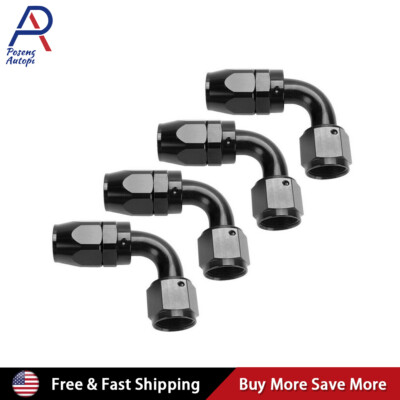 4PCS 8AN Hose End Fitting 90 Degree Swivel for CPE Braided Hose Black