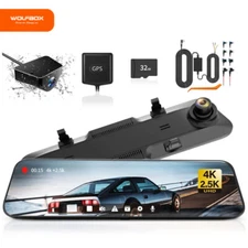 WOLFBOX 4K+2.5K Front and Rear Mirror Camera Dash Cam Free 32GB Card