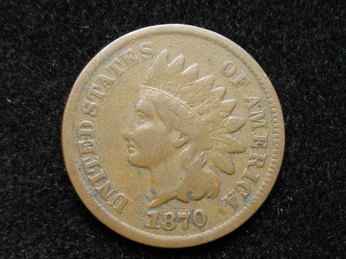 OLD COPPER COIN VF+ 1870 INDIAN HEAD CENT PENNY w/ PARTIAL LIBERTY LOT 54us