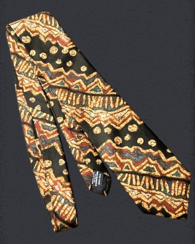Mens Necktie Lands End Silk Tie Black Red Gold Teal Avant Garde Geometric Gift - Picture 6 of 9