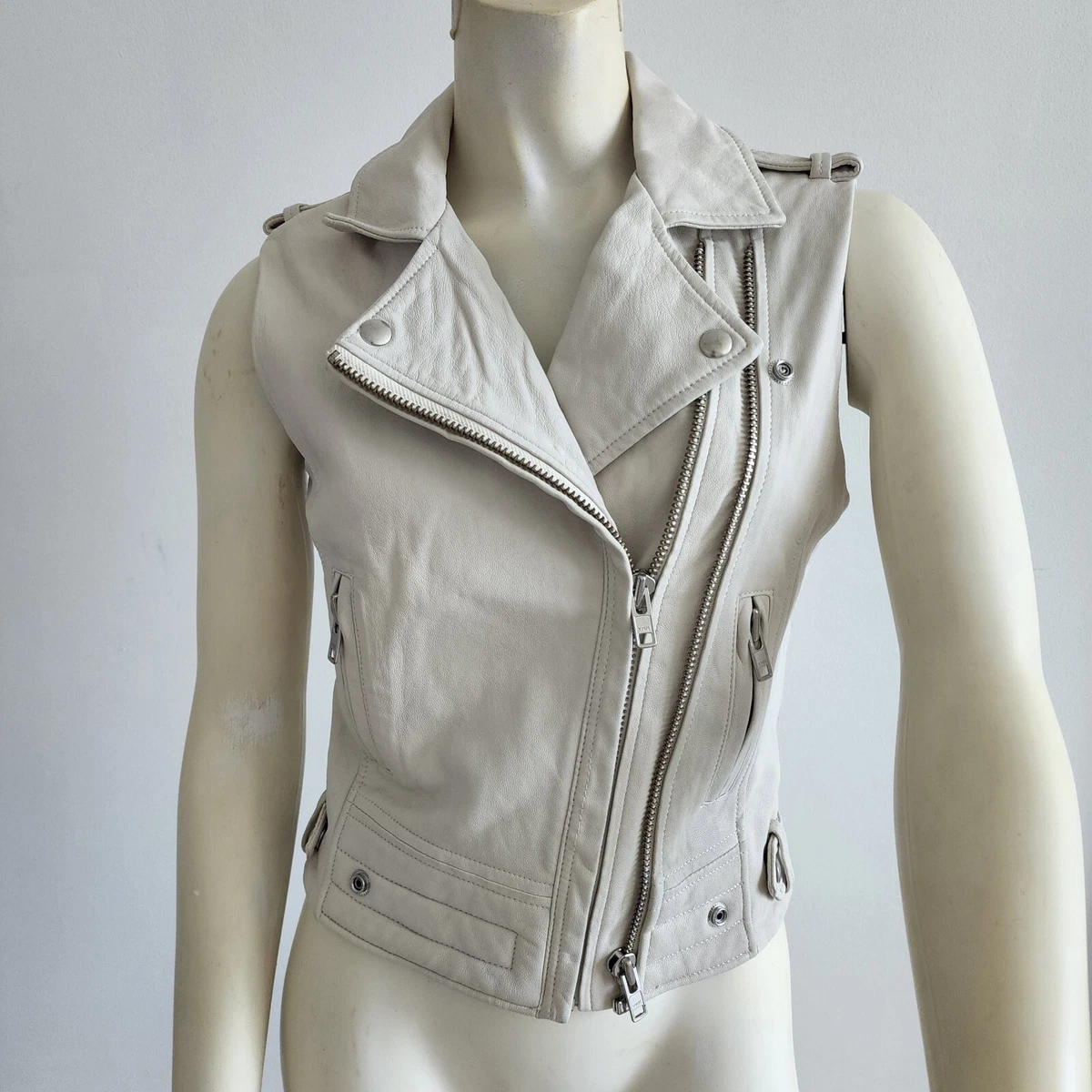 IRO Women s Vest 100 Lamb Suga White XS Leather Adjustable Double Zip. Crop