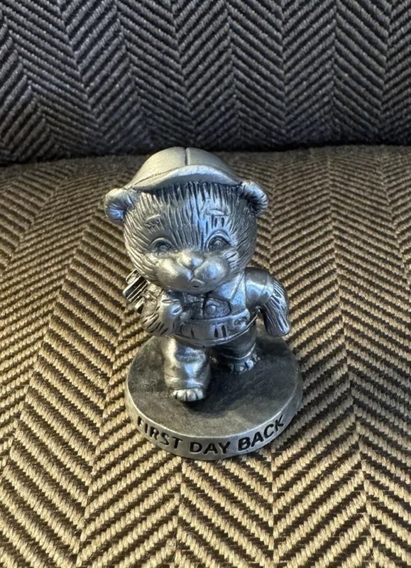 Vintage 1980's Avon Fine Pewter School Days Bear- First Day Back