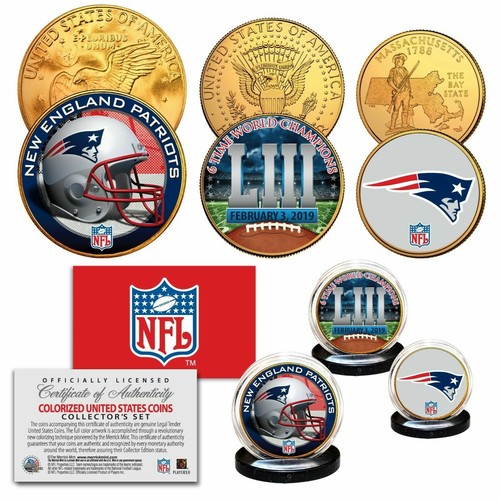 2019 SUPER BOWL 53 CHAMPIONS TOM BRADY PATRIOTS NFL LOGO 24KT GOLD 3 COIN SET!