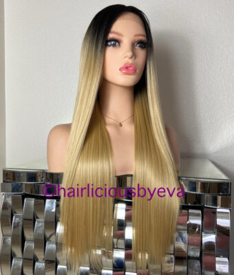 Golden blonde wig ombré lace front middle part 26 inch long Amazon.com : Body Wave Ombre Honey Blonde Lace Front Wig  main image 3