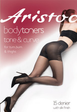 2 Pair 15 Den Sheer Black Aristoc Body Tone & Curve Shaping Tights Med FREE P&P