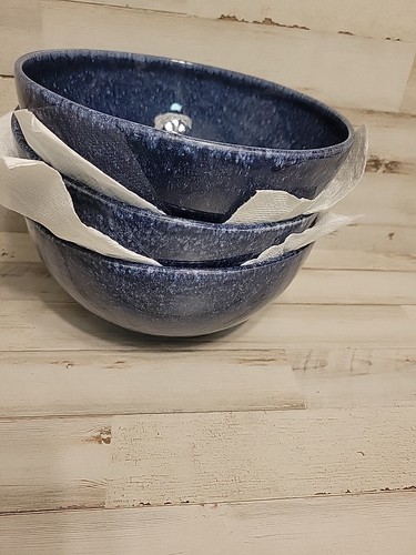 3 grandi ciotole pasta Williams Sonoma Cipro smalto reattivo collezione blu 22 oz