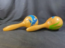 Vintage Wooden Puerto Rico Maracas Dolphin Seaweed Design Souvenir Unique Rare