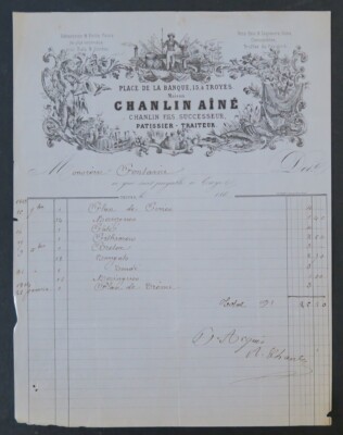 Rechnung TROYES 1860 Pâtissier Traiteur CHANLIN Trüffel aus dem Périgord illustriert 62