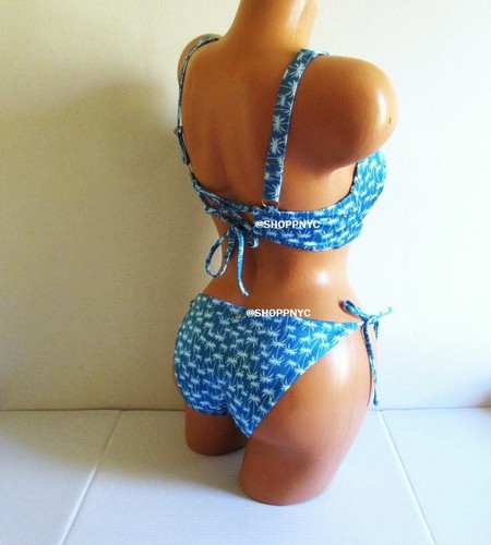VICTORIA SECRET SWIM 36D-XL Lace-Up Strappy Top Bikini Set Side Tie Bottom Palms - Picture 10 of 11