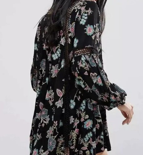 Mini abito a tunica FREE PEOPLE Just The Two Of Us nero floreale donna XS - Foto 6 di 20