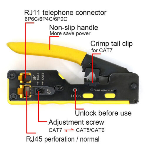 Easy RJ45 Network Crimper Cable Crimping for RJ45 Cat7/6/5 RJ11/12 Modular Plug - Picture 3 of 11