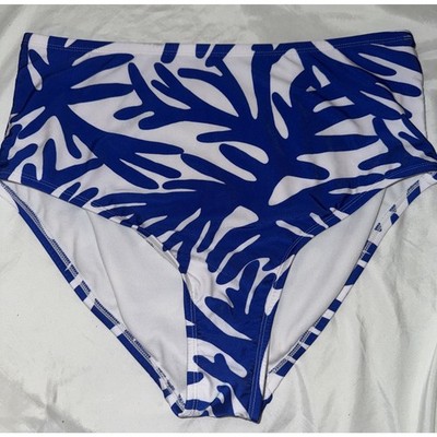 Women's Coral Print Medium Coverage High Waist Bikini Bottom Kona Sol Blue XL