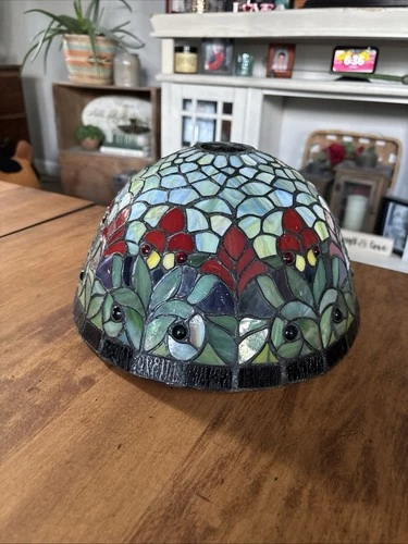 Vintage Floral Tiffany Style Stained Glass Lamp Shade Only Multicolor Mosaic EUC