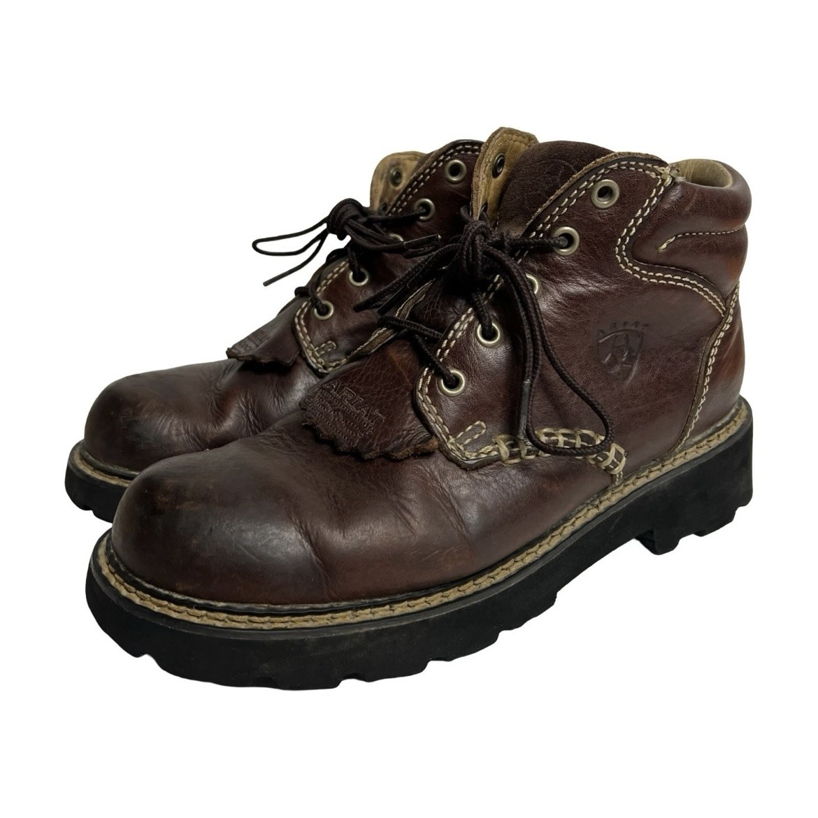 Ariat Mens 4LR Work Boots Size 7.5 Brown Leather Moc Toe Lace Up Rugged 1728