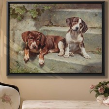 Vintage Puppy Oil Painting Wall Art Canvas Print Rustic Dog Decor Animal Art