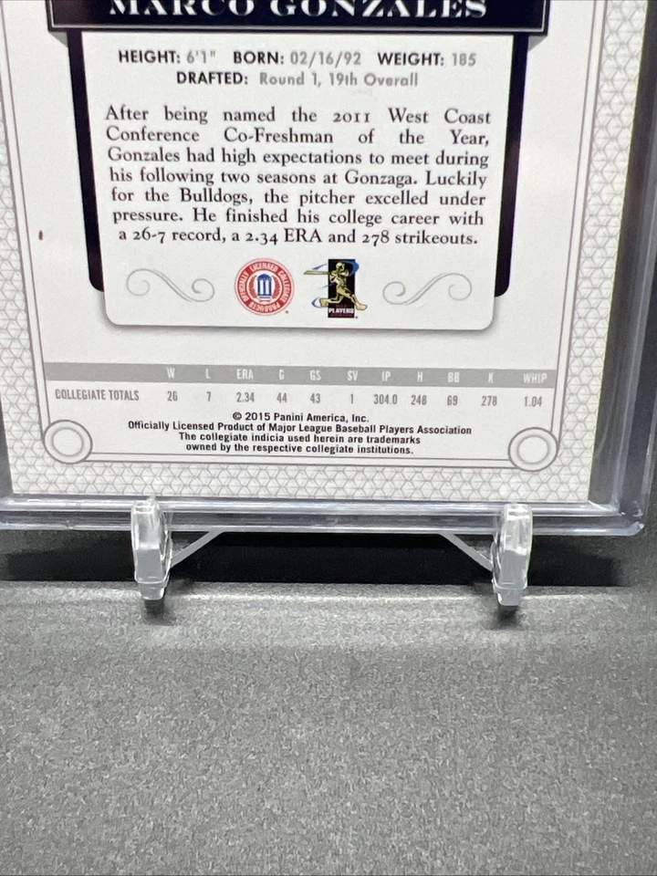 Marco Gonzalez 2015 National Treasures One of One #1/1 Multisport Century #181 - Image 4 of 4