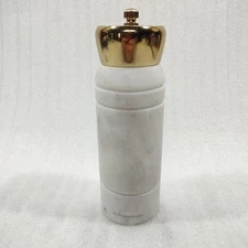 Anthropologie Salt Pepper Grinder Carved Stone Marble And Gold Heavy 7"