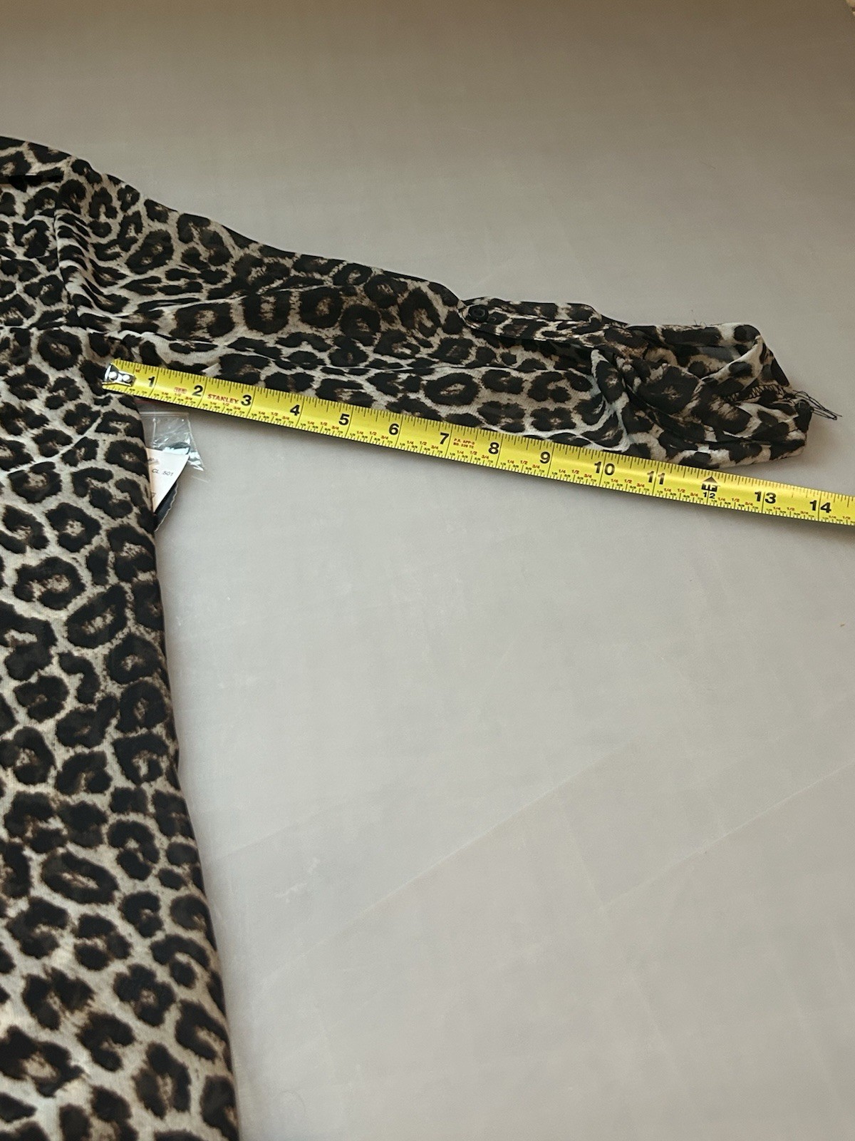 Women’s Long Sleeve Button Up Sheer Blouse Leopard Print w/Cuffed Sleeves Size M