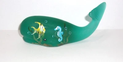 Fenton Glass Teal Satin HP Seascape Whale Figurine FAGCA Ltd Ed by CC Hardman - Image 1 of 4