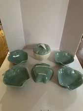 1950’s Hoenig Of California Turquoise Apple Dishes And Matching Covered Bowl. 
