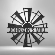 Personalized Windmill Steel Sign - Rustic Farmhouse Indoor - Outdoor Custom Sign