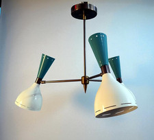 Vintage 1950s Brass Chandelier   Authentic Mid-Century  6-Light Flush Mount