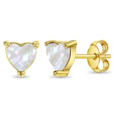 Mother of Pearl Heart Kids / Children Earrings - Sterling Silver Gold Flashed