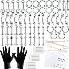 84 PCS Body Septum Piercing Kit 14G 16G Tools for Nose Tongue Lip Ear Eyebrow Be