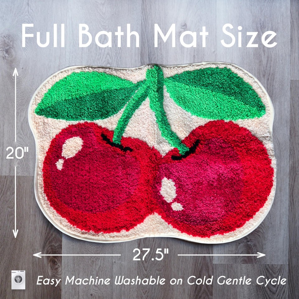 Cherry Rug Funny Bath Mat Red Cute Cherries Bathroom Decor Pink Fruit ...