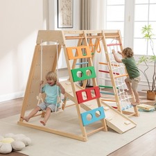 9-in-1 Wooden Outdoor Playset Swing Slide Monkey Bars Climber for Kids Backyard