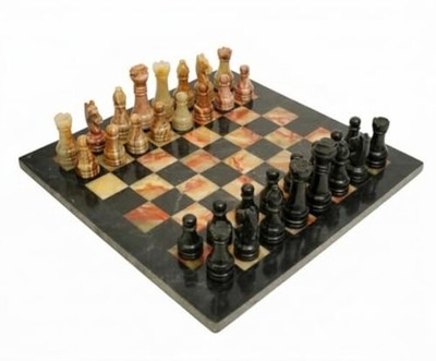 Premium Marble Chess Set with Elegant Storage Box   Black Green 12x12 inch