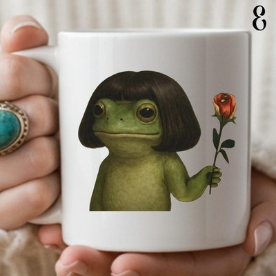 Frog with Bob Haircut Meme Mug, Funny Frog Art Mug