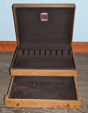 Vintage Wooden Naken 2 Tier Silverware Dove Tail Storage Chest - Barely Used