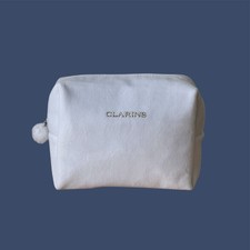 Clarins White Velvet Cosmetic Make-Up Bag Pouch with Zip – Travel / Gift
