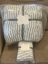 NEW Pottery Barn Teen Emily & Meritt Chambray Stripe Twin Comforter/Quilt & Sham