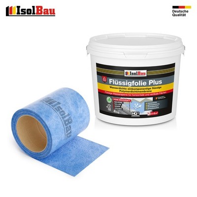 Dichtset Flüssigfolie PLUS 4 kg + 5 m Dichtband Abdichtung Balkon Bad Dusche HQ