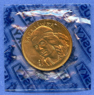 #ad Husky Oil Co. Rugged Americans Sacagawea 1quot; Bronze Token Coin Medal Sealed $9.95