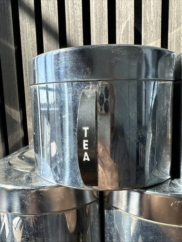 KROMEX 5 Vintage Stacking Chrome Canister Set USA Cookies Flour Sugar Tea Coffee - Picture 3 of 6