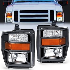 2008 2010 Ford F250 F350 F450 Super Duty Black Headlight Assembly Pair