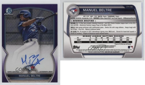 2023 Bowman Chrome Prospect Purple Refractor /250 Manuel Beltre #CPA-MB Auto