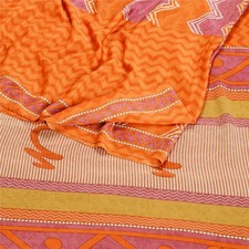 Sanskriti Vintage Sarees Indian Orange Moss Crepe Self Printed Sari Craft Fabric