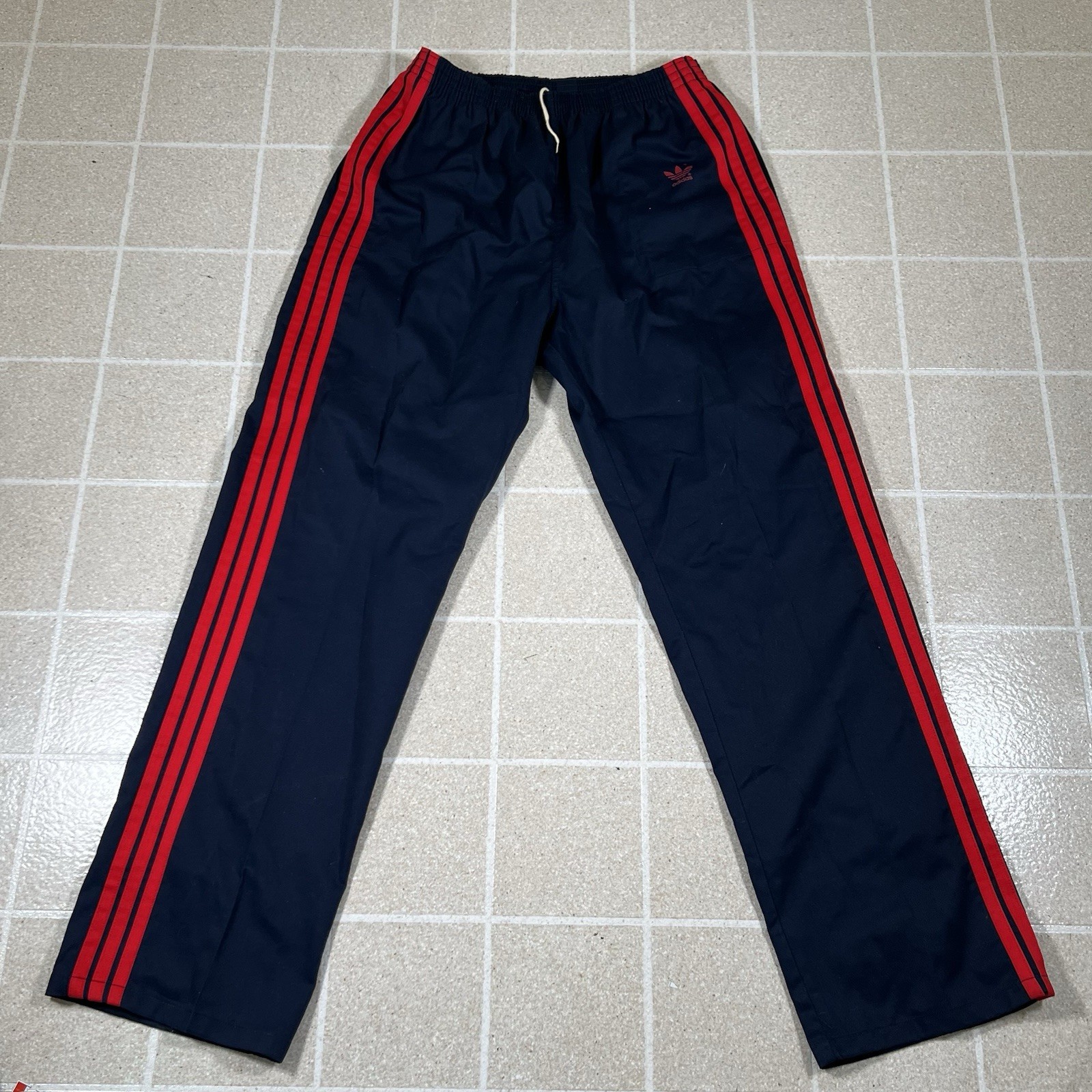 Vintage Adidas Pants Mens  XL Blue Red Stripe Track Made in USA Canvas Wide Leg