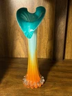Calla Lily Jack In Pulpit Italian Murano Twisted Glass Vase Turquoise/Orange 12"