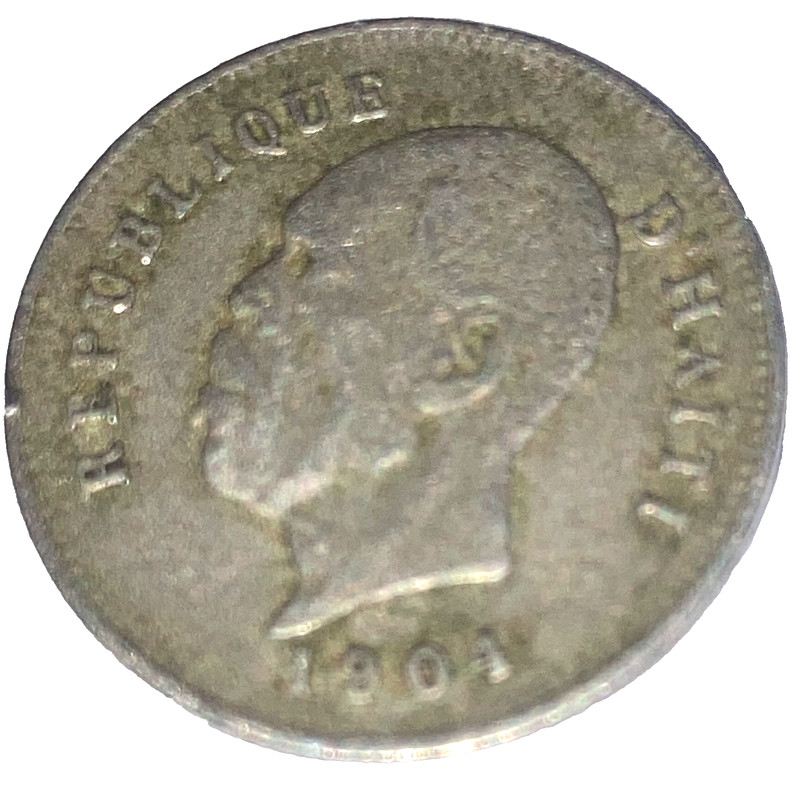 1904 Haiti 5 centimes circulated coin features Gen Nord-Alexis & coat of arms