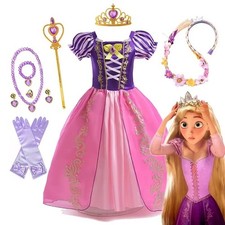 Rapunzel Princess Dress Girls Purple Tangled Costume Kids Party Gown