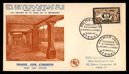 Mayfairstamps France FDC 1954 Coat of Arms Large Building Stenay First Day Cover