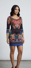 Flying Tomato Aztec Print 3/4 Sleeve Back Zip Bodycon Mini Dress, Medium