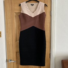 ALEXON black, coffee, cream banded body con dress size 12