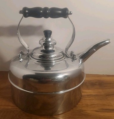 SIMPLEX Patent Whistling Tea Kettle Solid Copper Chrome England 400709-402190
